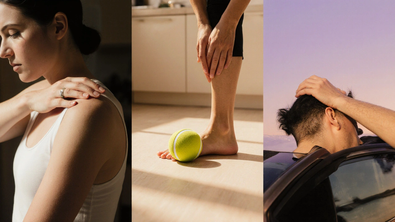 Drie abstracte handen die op verschillende plekken lichaam ontspanning geven.