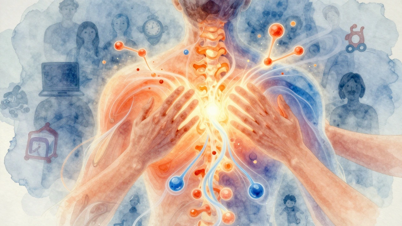 Abstrakte weergave van spanning die uit het lichaam verdwijnt onder invloed van massage.