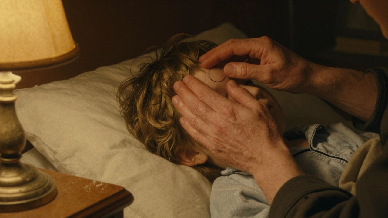 Oud en kind geven zachte hoofdmassage voor het slapengaan.