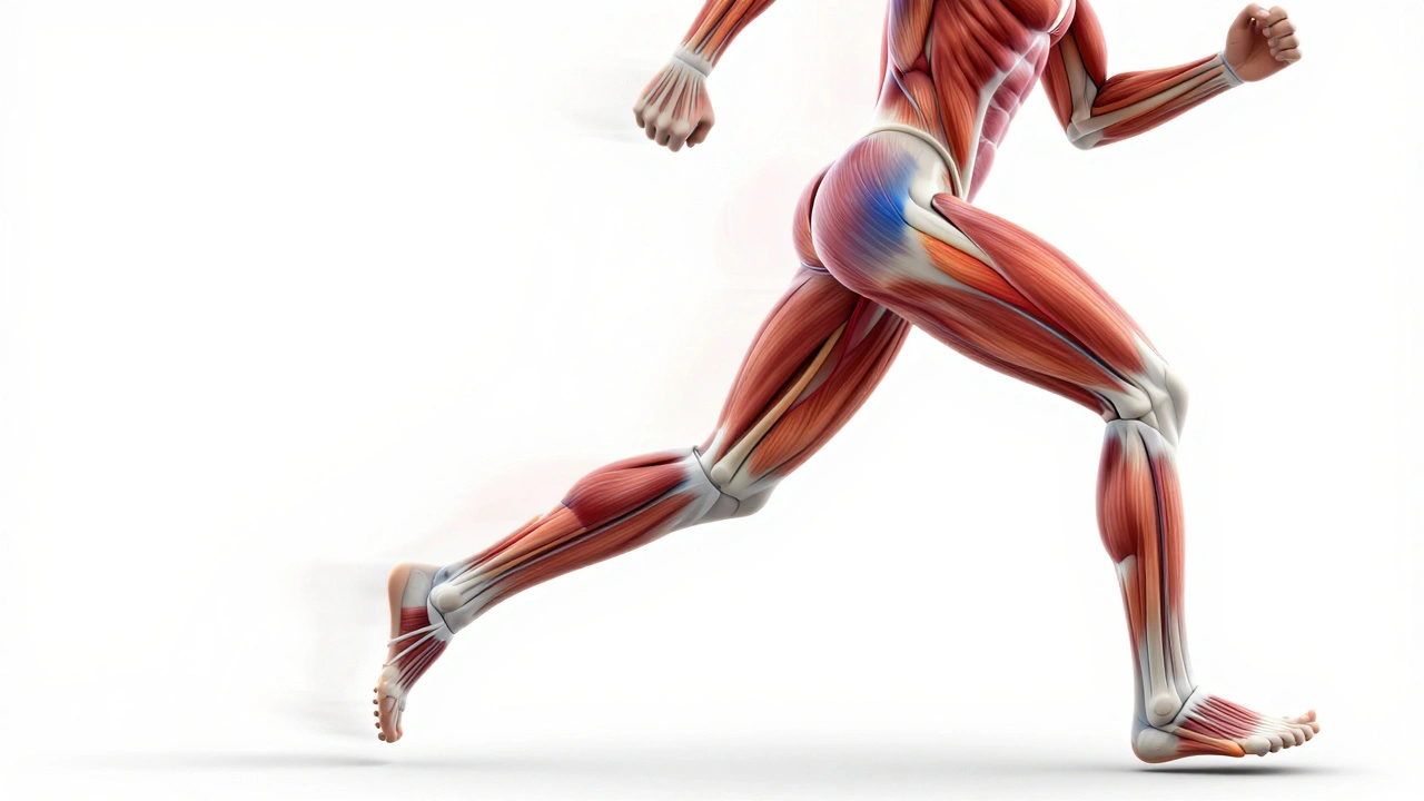 Transparante weergave van verbeterde bloedcirculatie en verminderde spieradhesies bij een loper.